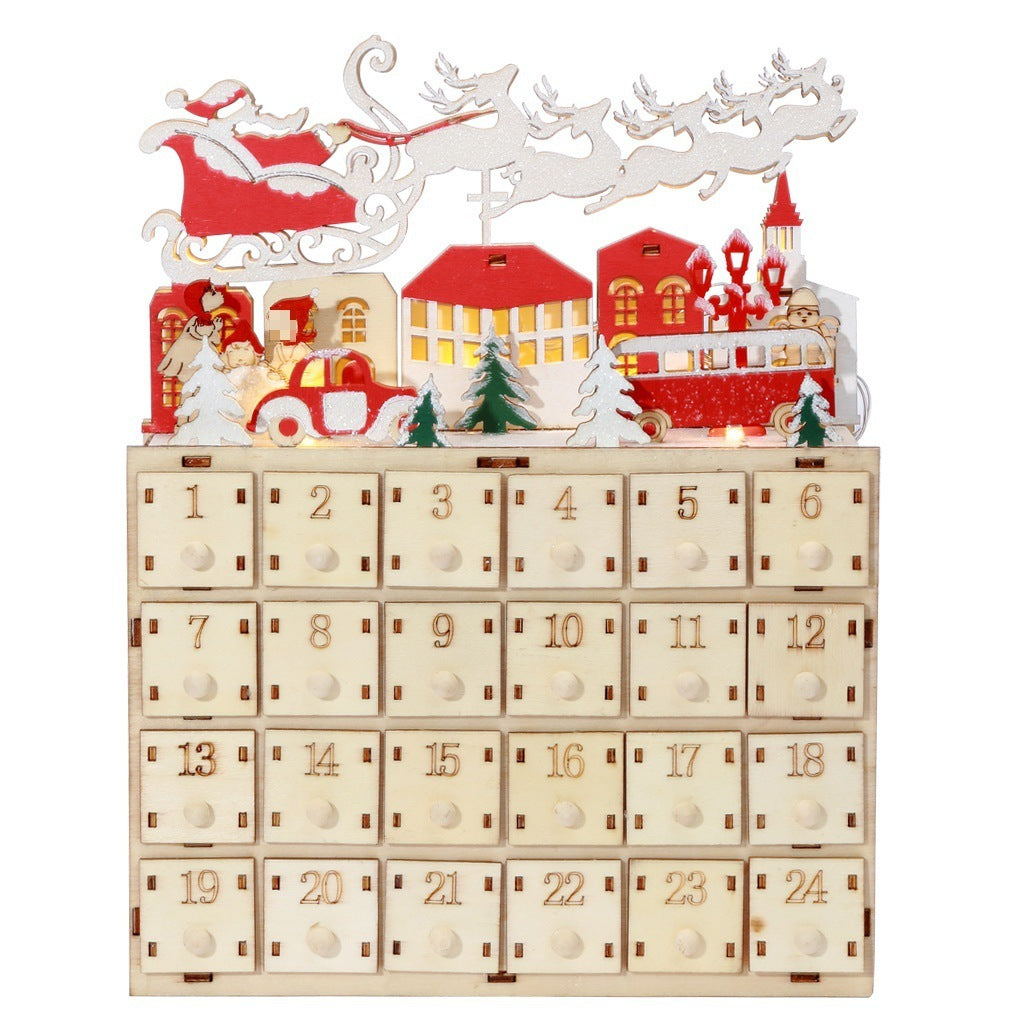Wooden Calendar Christmas Decorative LED Lights