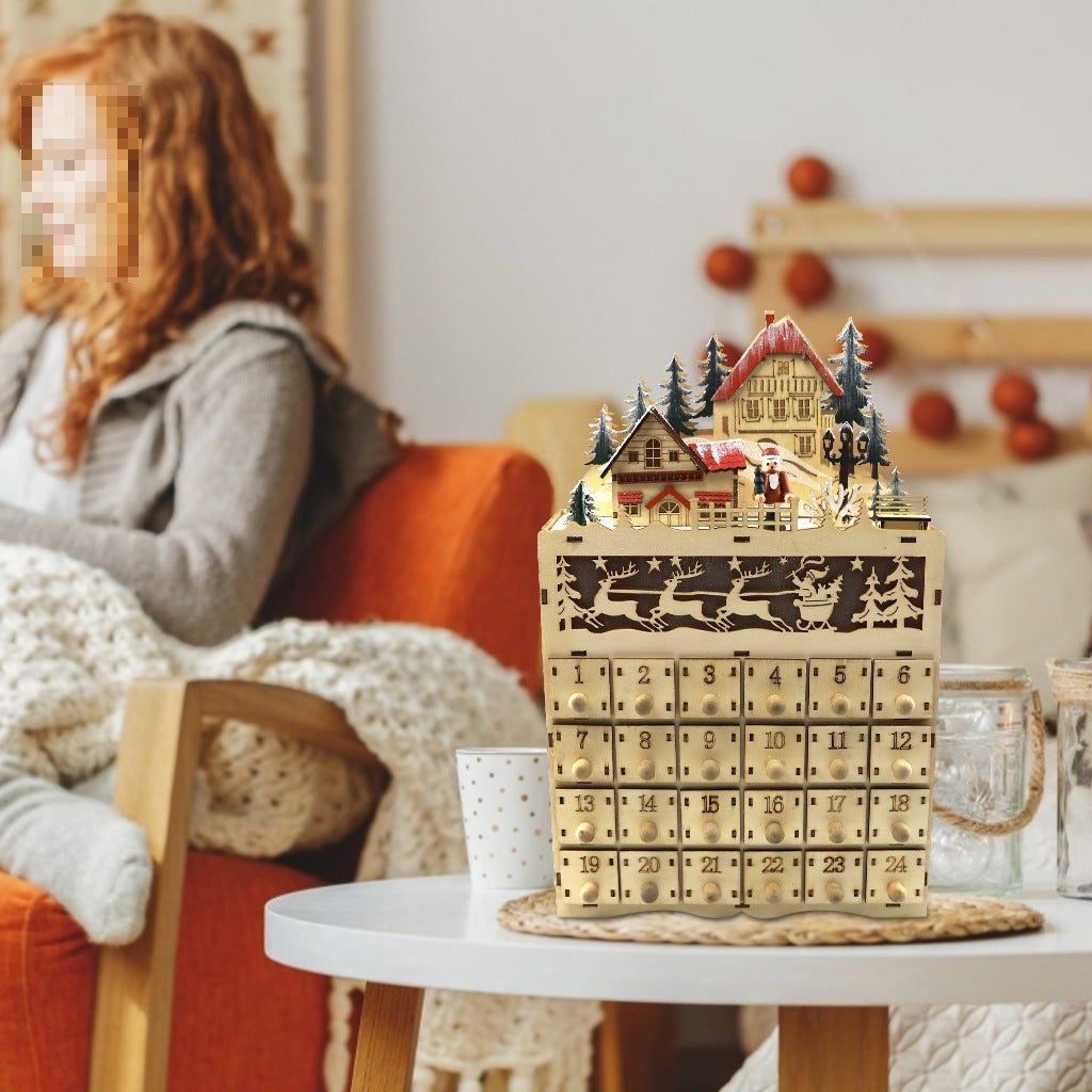 Wooden Calendar Christmas Decorative LED Lights
