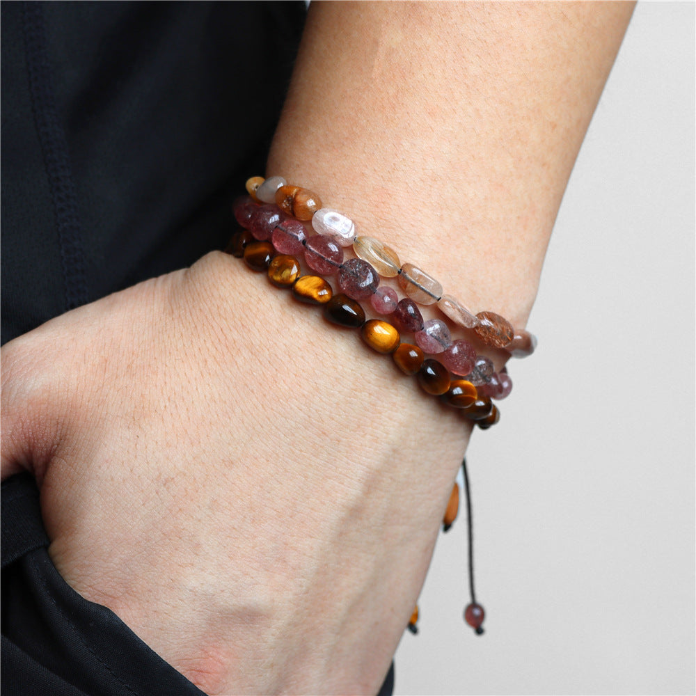 Natural Stone Traveling Irregular Beads Bracelet Men's Retro Simple Wax Line Woven