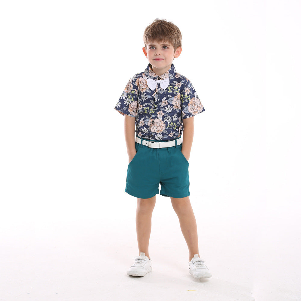 Shirt Casual Shorts With Belt Children's Suit