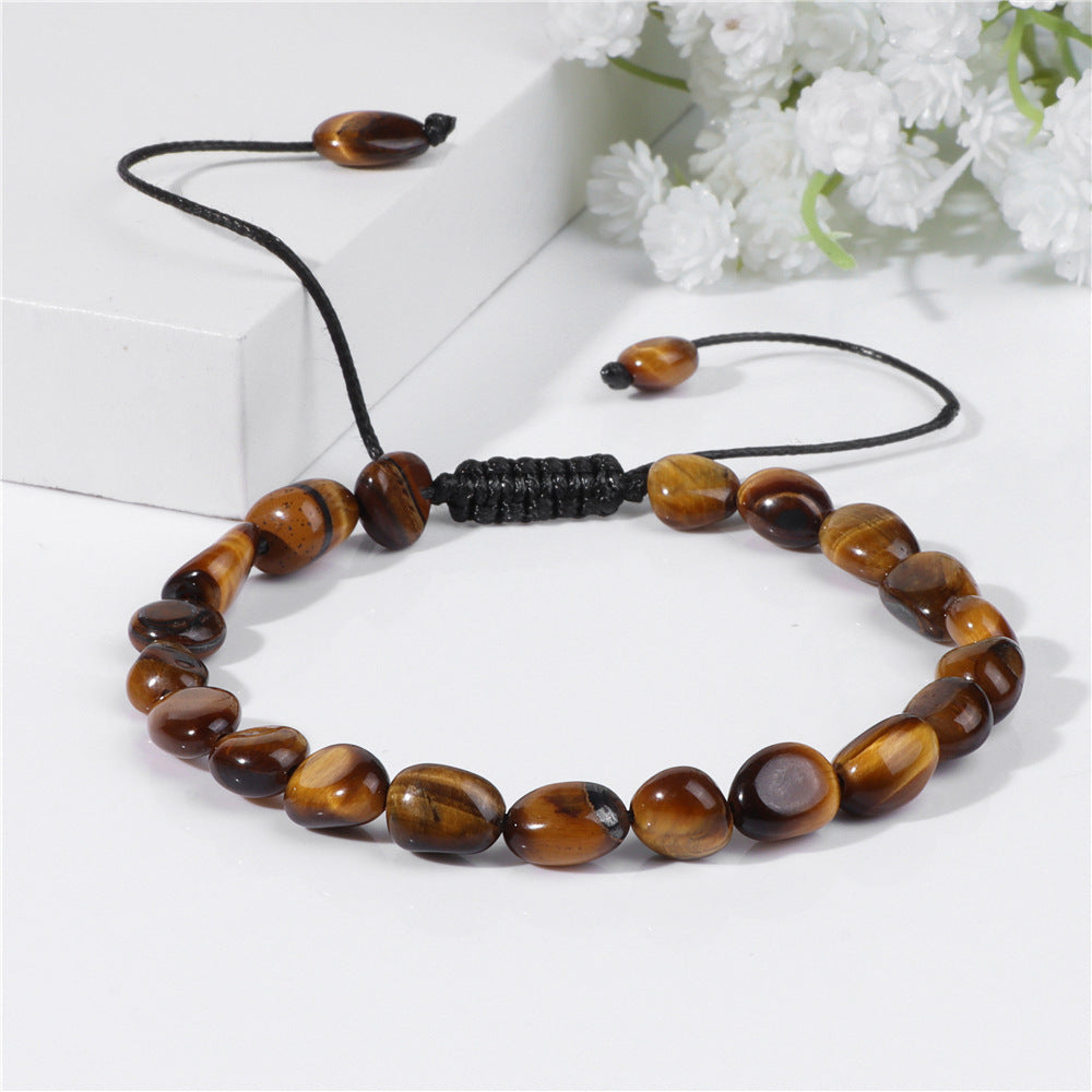 Natural Stone Traveling Irregular Beads Bracelet Men's Retro Simple Wax Line Woven