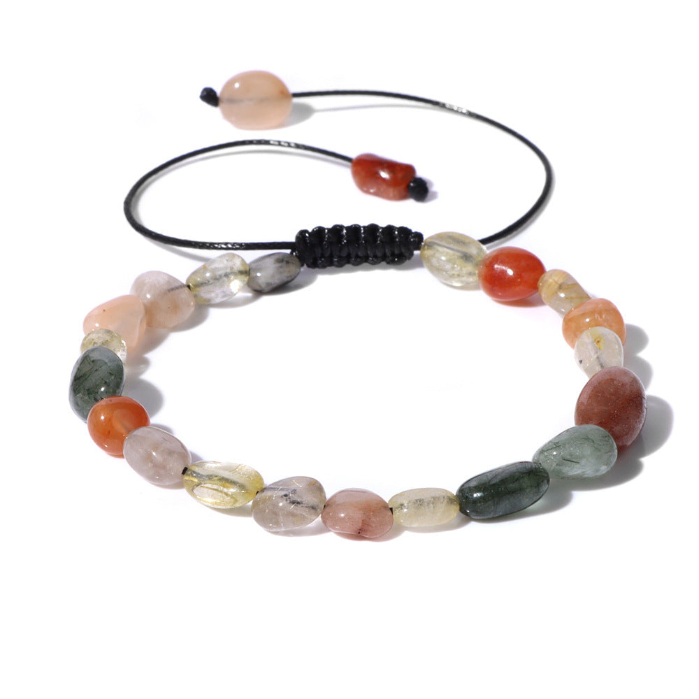 Natural Stone Traveling Irregular Beads Bracelet Men's Retro Simple Wax Line Woven