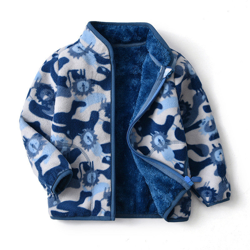 Cartoon Jacket Plus Velvet Stand-up Collar Trendy Children