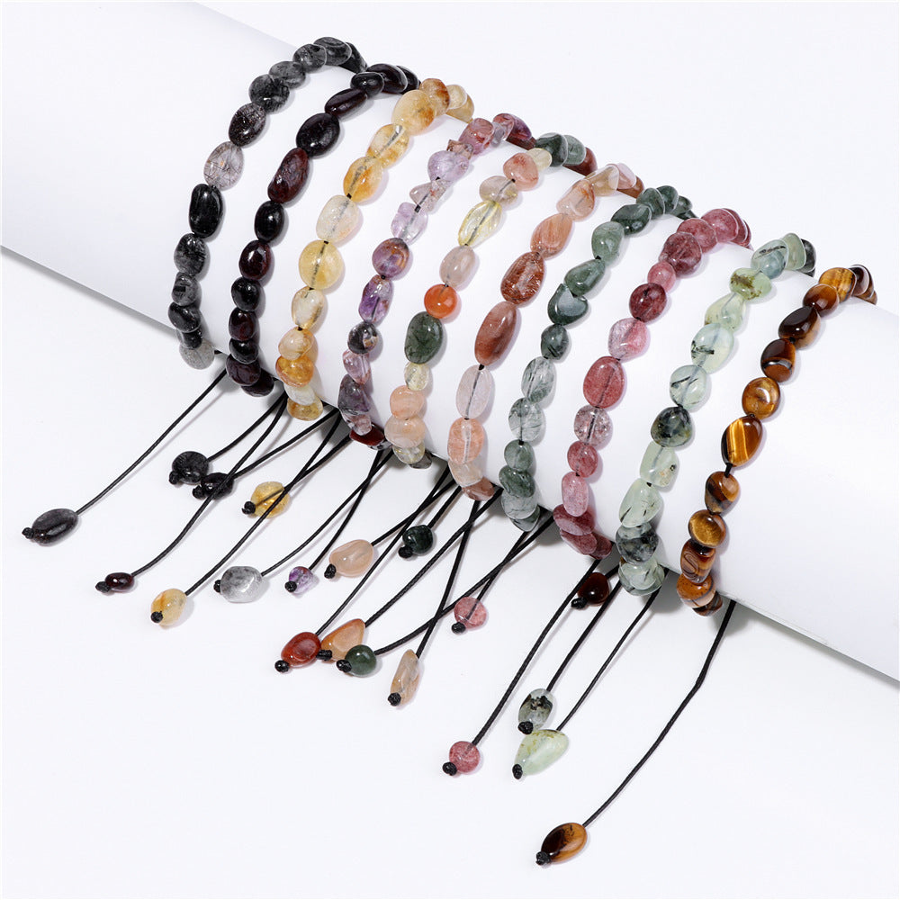 Natural Stone Traveling Irregular Beads Bracelet Men's Retro Simple Wax Line Woven