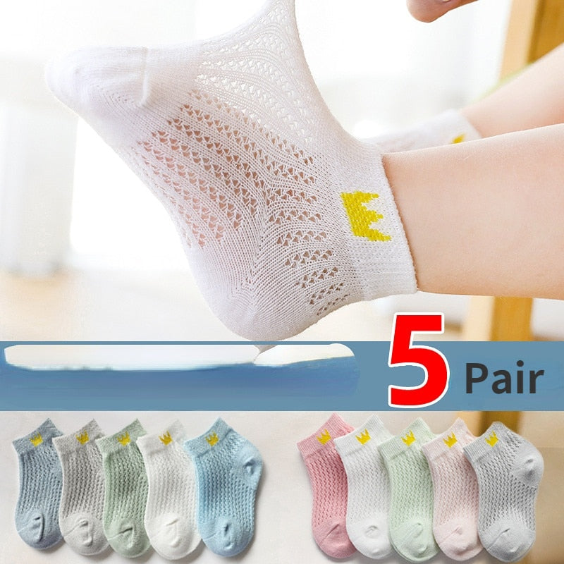 Cute Cotton Baby Short Socks 5 Pairs Toddler Boys Girls Summer Mesh