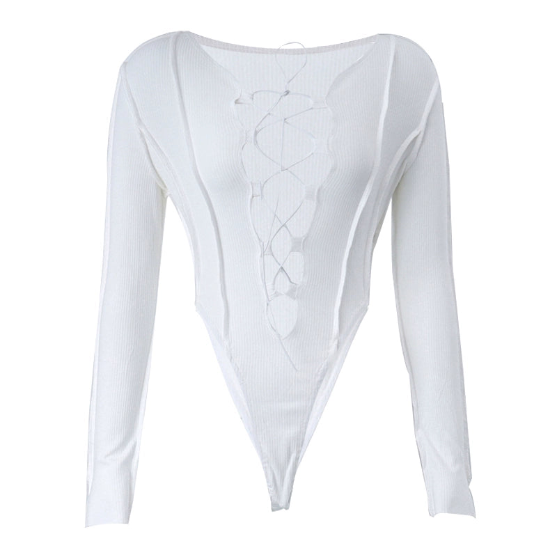 Hot Girl Wear T-shirt American Style Ingenuity Hollow out Strap