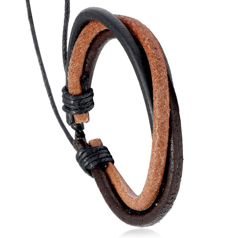 Simple Handmade Woven Multi-layer Men's Cattle Leather Bracelet