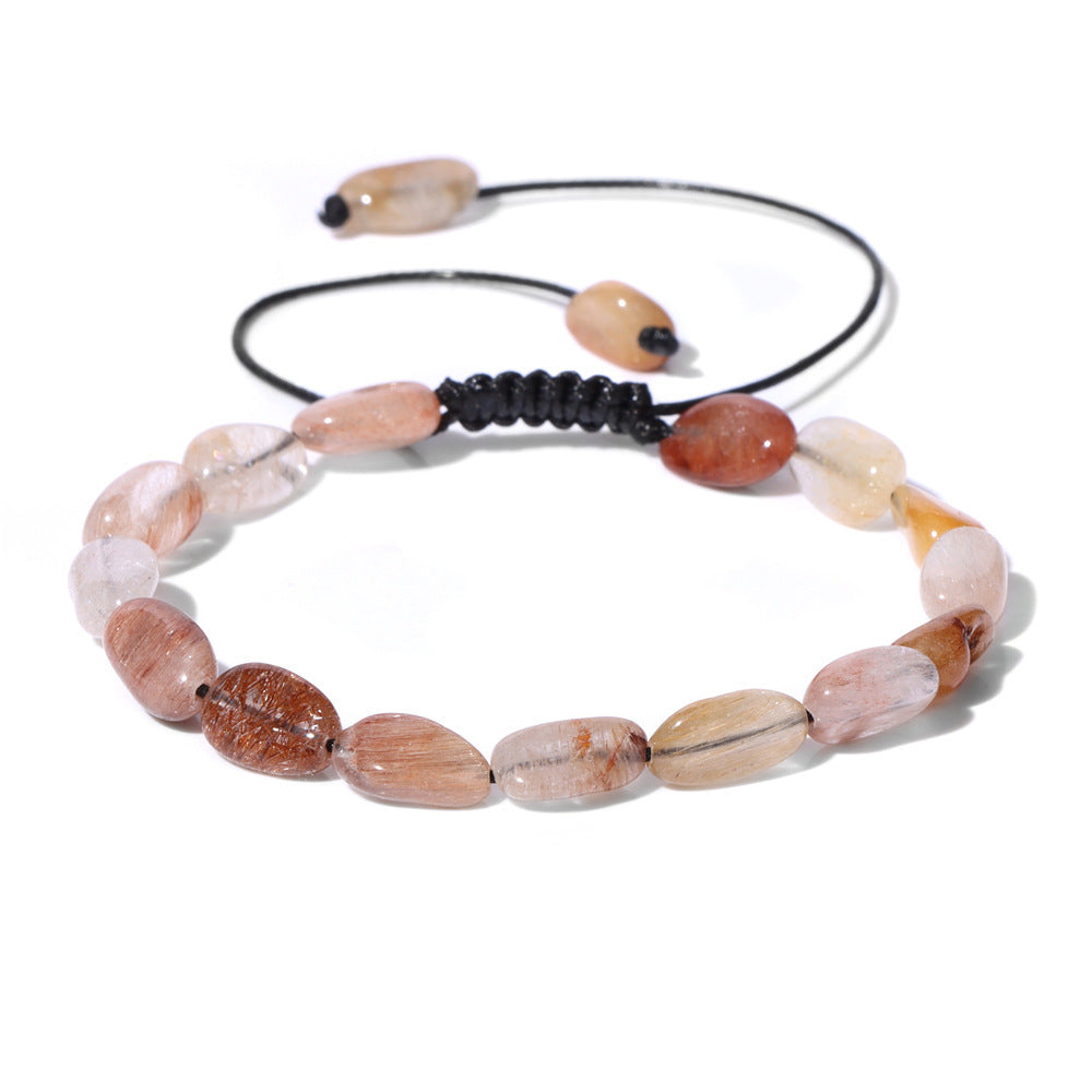 Natural Stone Traveling Irregular Beads Bracelet Men's Retro Simple Wax Line Woven