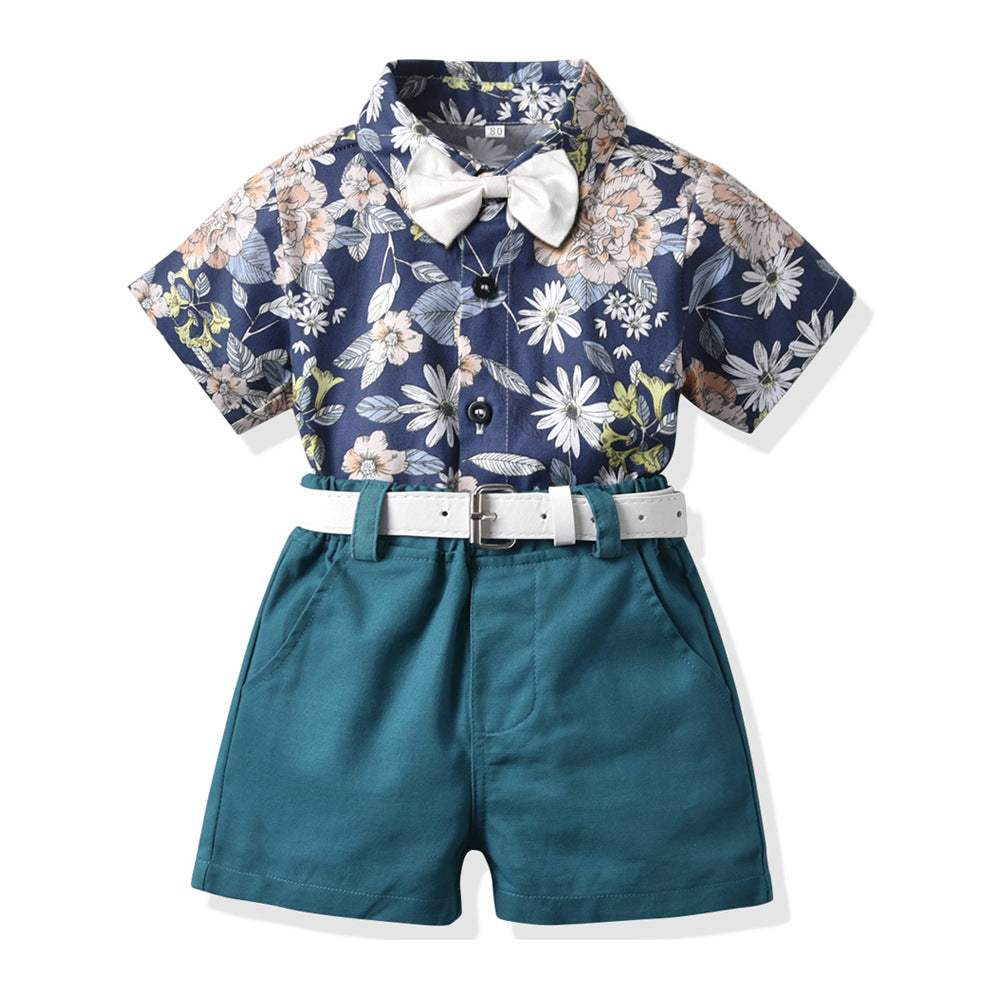 Shirt Casual Shorts With Belt Children's Suit