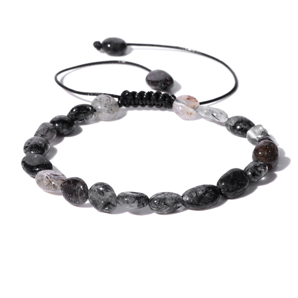 Natural Stone Traveling Irregular Beads Bracelet Men's Retro Simple Wax Line Woven