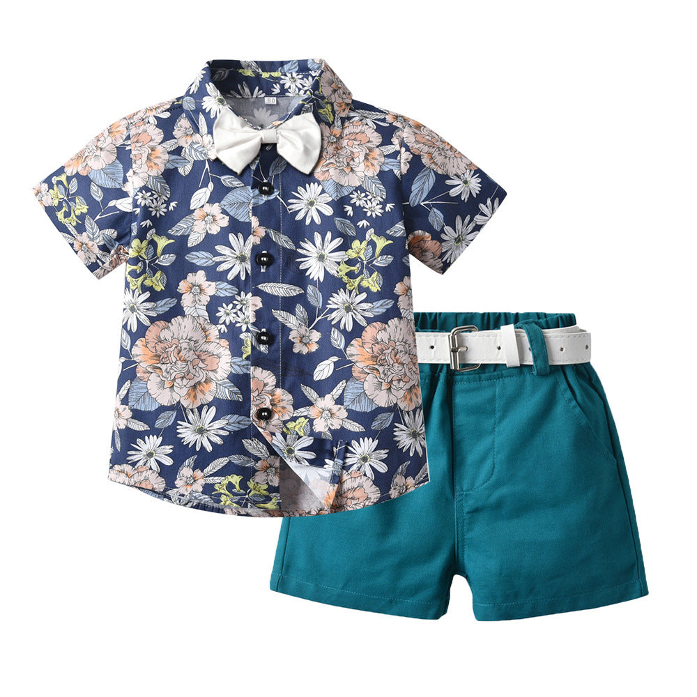 Shirt Casual Shorts With Belt Children's Suit