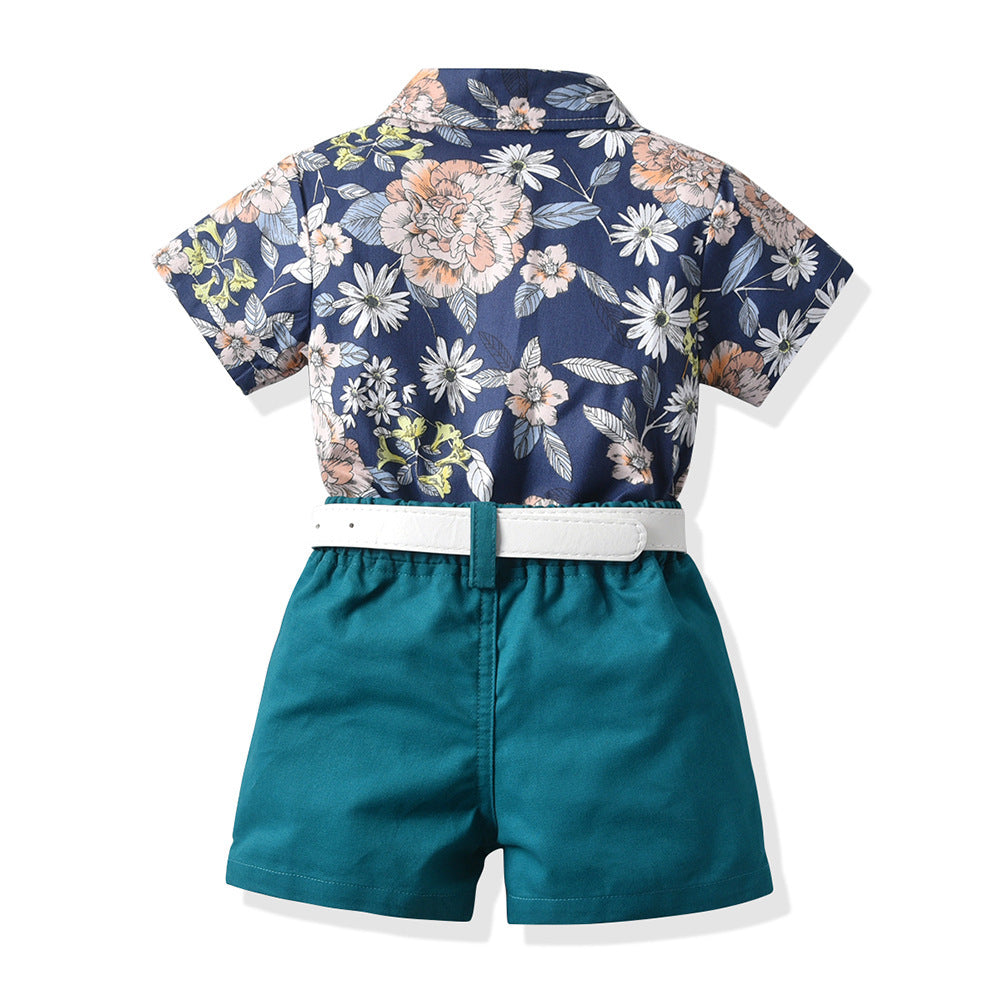 Shirt Casual Shorts With Belt Children's Suit